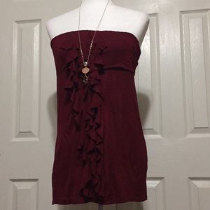 WET SEAL Strapless Long Maroon Top